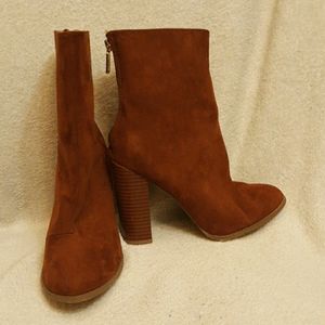 Burnt orange chunky high heel booties by Express